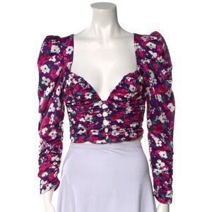 For Love & Lemons Floral Puff Sleeve Crop Top